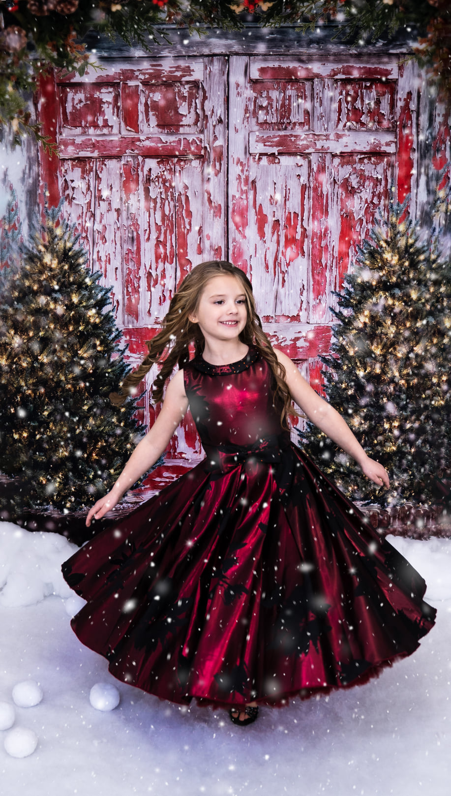 Kate Red Doors Christmas Children Backdrop for Photography Designed by Pamela Hughes photography - Kate Backdrop AU