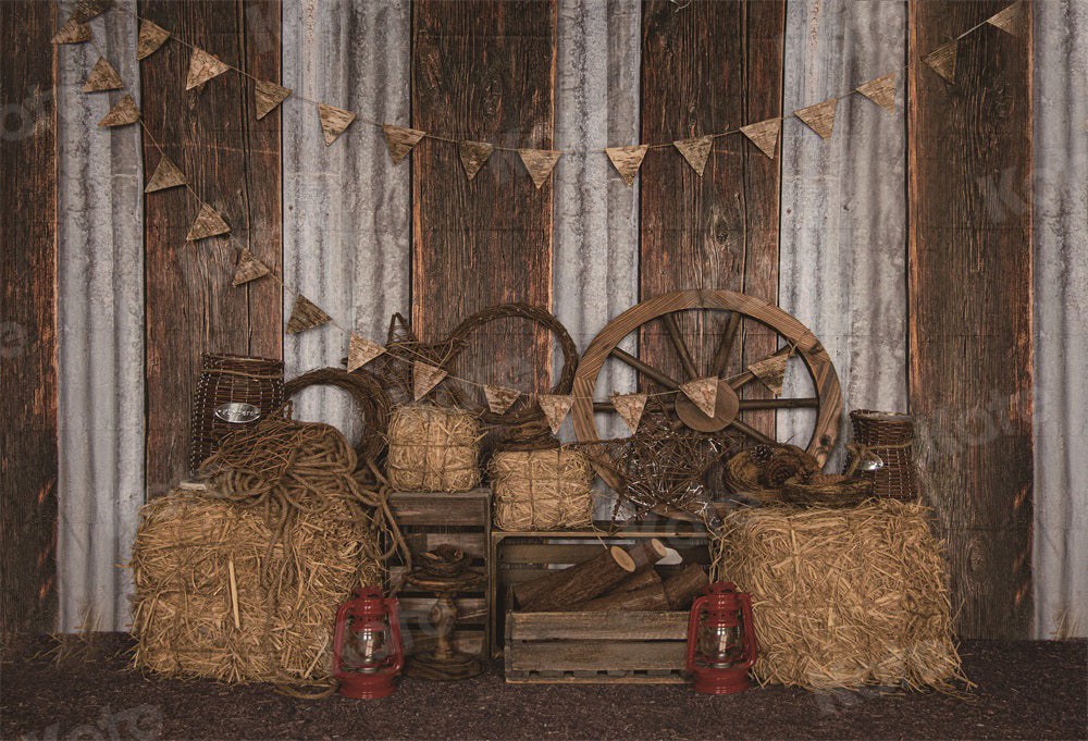 Kate Retro Autumn Backdrop Haystack Wood for Photography