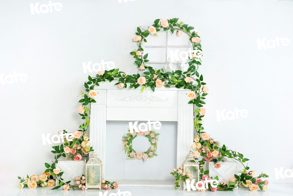 Kate Spring White Backdrop Boho Fireplace Flower Designed by Emetselch - Kate Backdrop AU