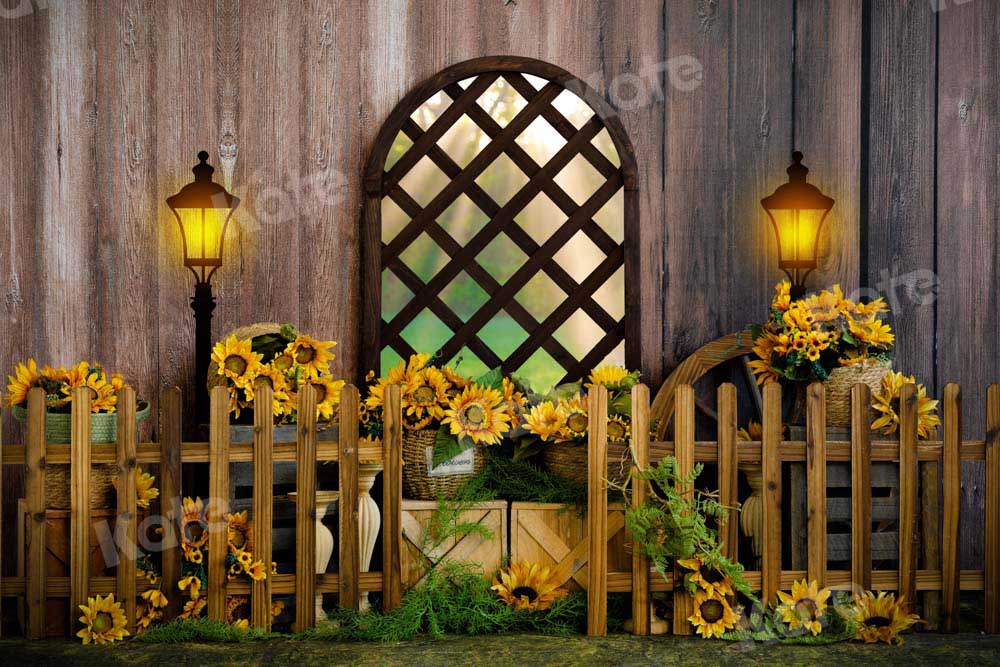 Kate Summer Backdrop Sunflower Outwindow Fence Wood Designed by Emetselch - Kate Backdrop AU