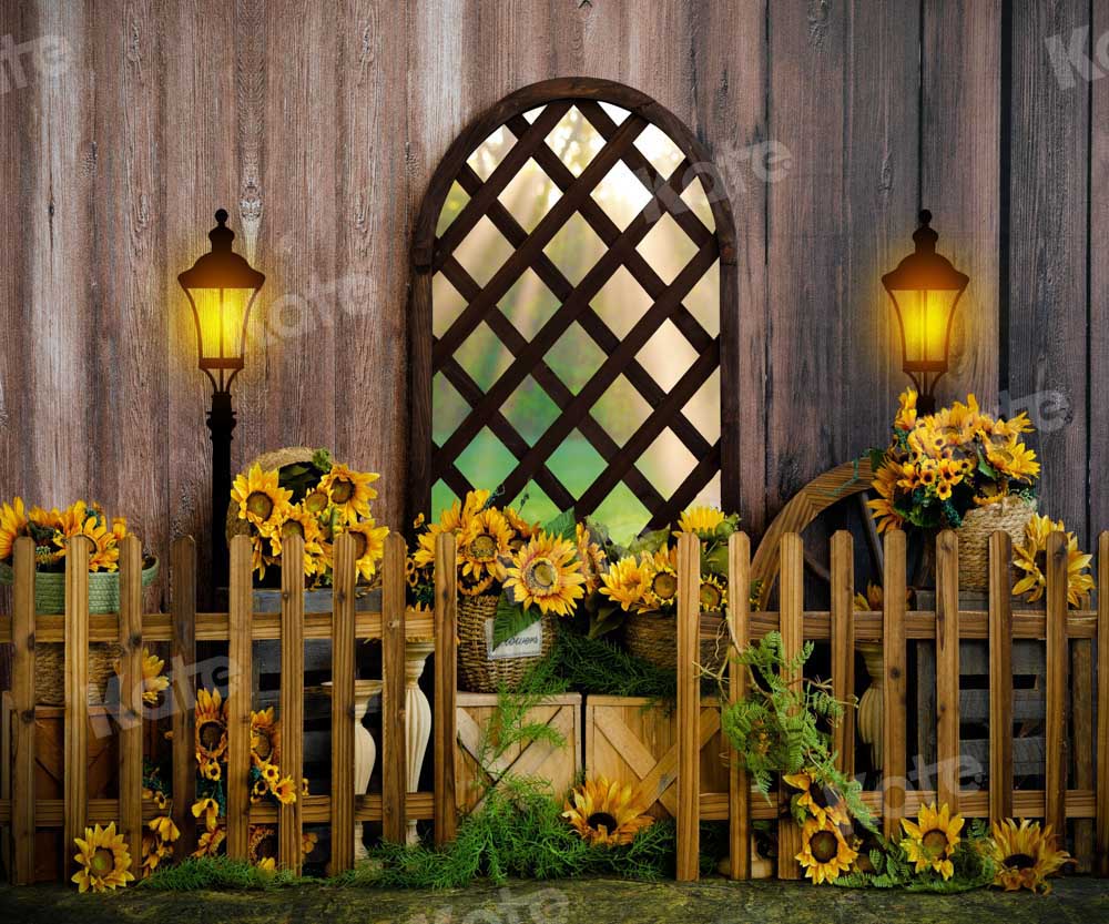 Kate Summer Backdrop Sunflower Outwindow Fence Wood Designed by Emetselch - Kate Backdrop AU