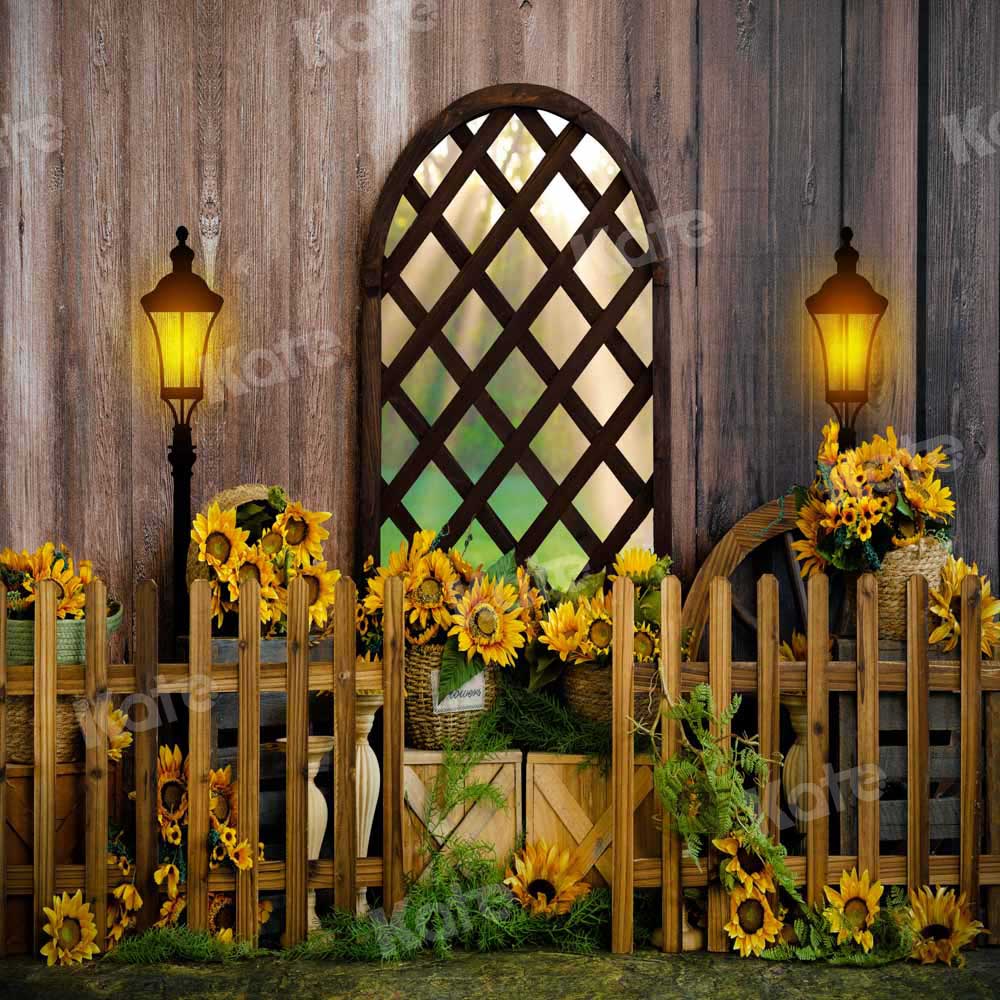 Kate Summer Backdrop Sunflower Outwindow Fence Wood Designed by Emetselch - Kate Backdrop AU