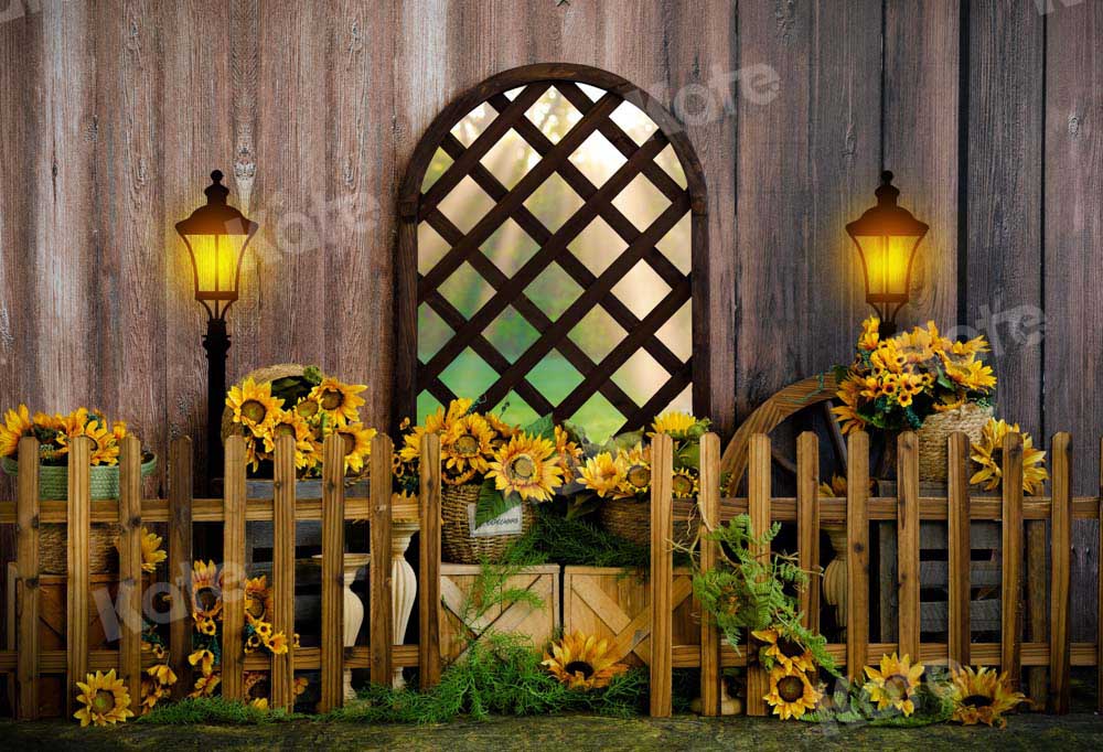 Kate Summer Backdrop Sunflower Outwindow Fence Wood Designed by Emetselch - Kate Backdrop AU
