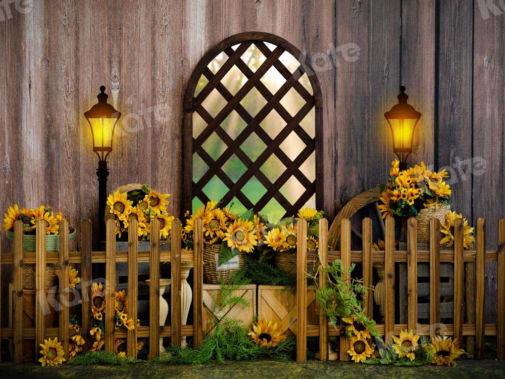 Kate Summer Backdrop Sunflower Outwindow Fence Wood Designed by Emetselch - Kate Backdrop AU