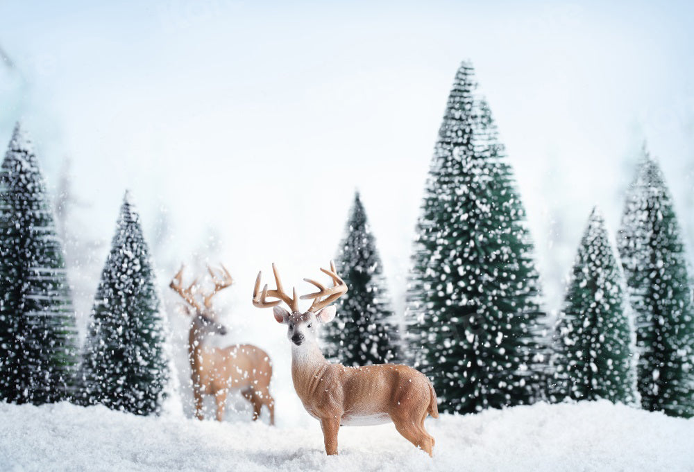 Kate Winter Backdrop Forest Snow Elk for Photography - Kate Backdrop AU