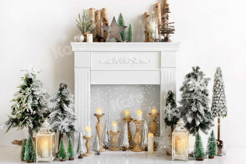 Kate Winter Christmas Backdrop Candle White Fireplace Designed by Emetselch - Kate Backdrop AU