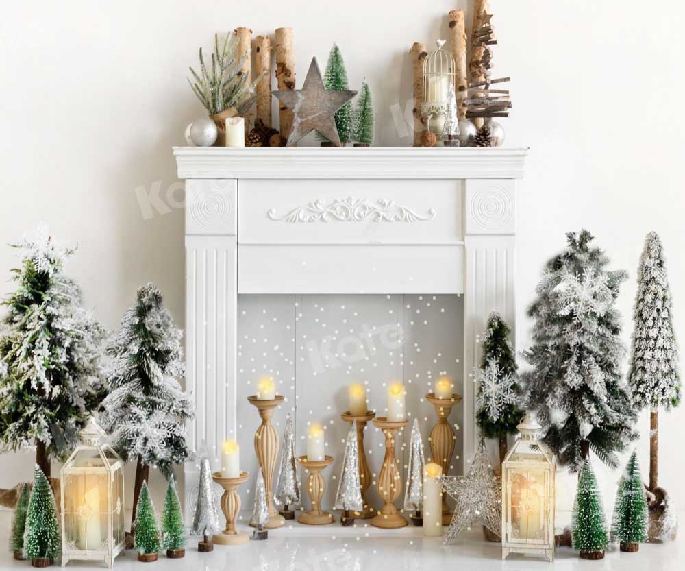 Kate Winter Christmas Backdrop Candle White Fireplace Designed by Emetselch - Kate Backdrop AU