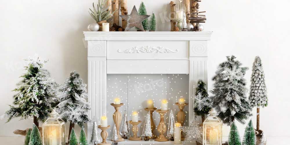 Kate Winter Christmas Backdrop Candle White Fireplace Designed by Emetselch - Kate Backdrop AU
