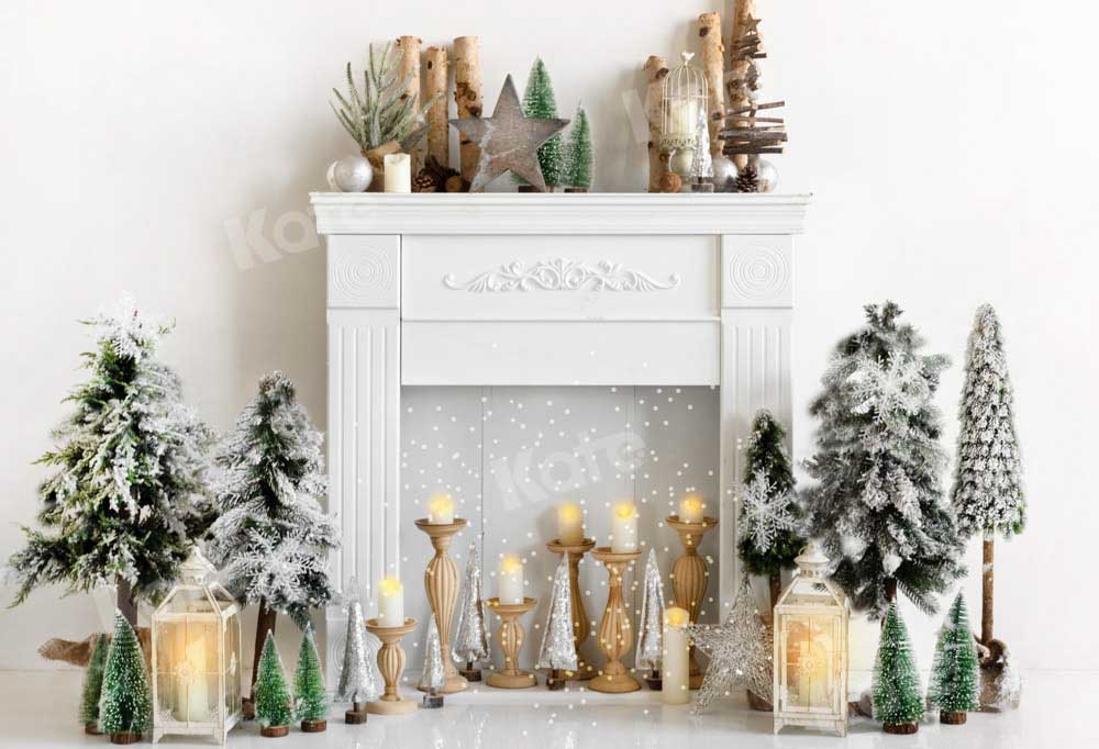 Kate Winter Christmas Backdrop Candle White Fireplace Designed by Emetselch - Kate Backdrop AU