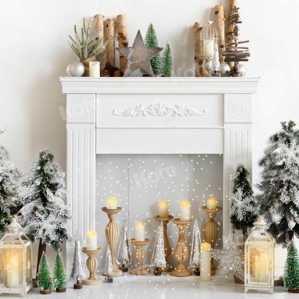 Kate Winter Christmas Backdrop Candle White Fireplace Designed by Emetselch - Kate Backdrop AU
