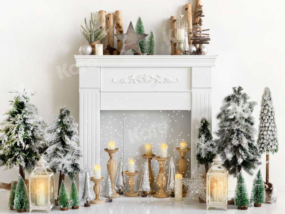 Kate Winter Christmas Backdrop Candle White Fireplace Designed by Emetselch - Kate Backdrop AU