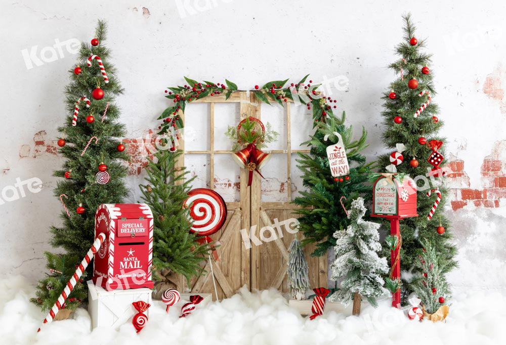 Kate Winter Christmas Tree Backdrop Snow Mailbox Designed by Emetselch - Kate Backdrop AU