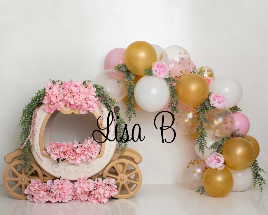 Kate Cake Smash Floral Balloon Carriage Backdrop Designed by Lisa B - Kate Backdrop AU