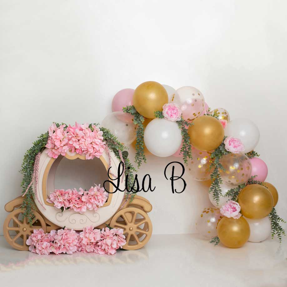 Kate Cake Smash Floral Balloon Carriage Backdrop Designed by Lisa B - Kate Backdrop AU