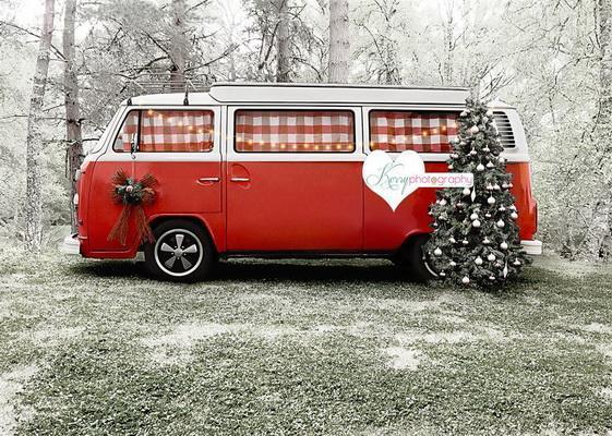 Kate Christmas Tree Red Camper van in Snow Backdrop for Photography Designed by Kerry Anderson - Kate Backdrop AU