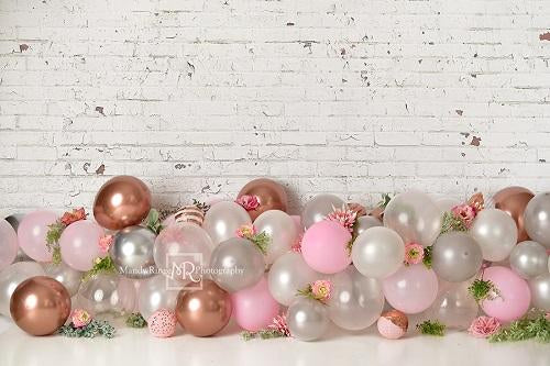 Kate Pink White and Rose Gold Floral Backdrop Designed by Mandy Ringe Photography - Kate Backdrop AU