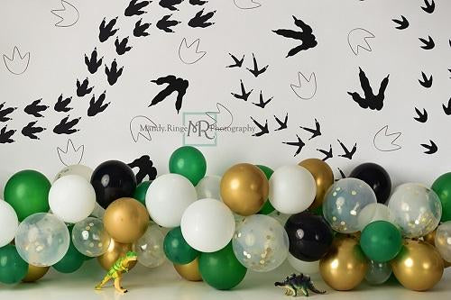 Kate Dinosaur Tracks with Balloons Backdrop Designed by Mandy Ringe Photography - Kate Backdrop AU