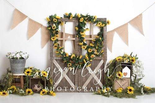 Kate Spring Sunflower Barn Door Decoration Backdrop Designed by Megan Leigh Photography - Kate Backdrop AU