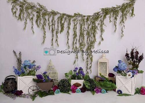 Kate Purple and Blue Garden Backdrop Designed by Melissa King - Kate Backdrop AU