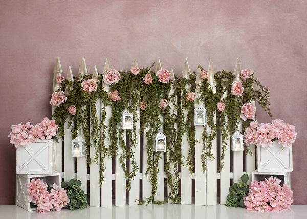 Kate Spring/Mother's Day Pink Floral IVY Fence Backdrop Designed by Lisa B - Kate Backdrop AU