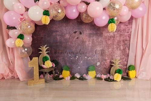Kate 1st Birthday Pineapple with Balloons Backdrop for Photography Designed by Jenna Onyia - Kate Backdrop AU