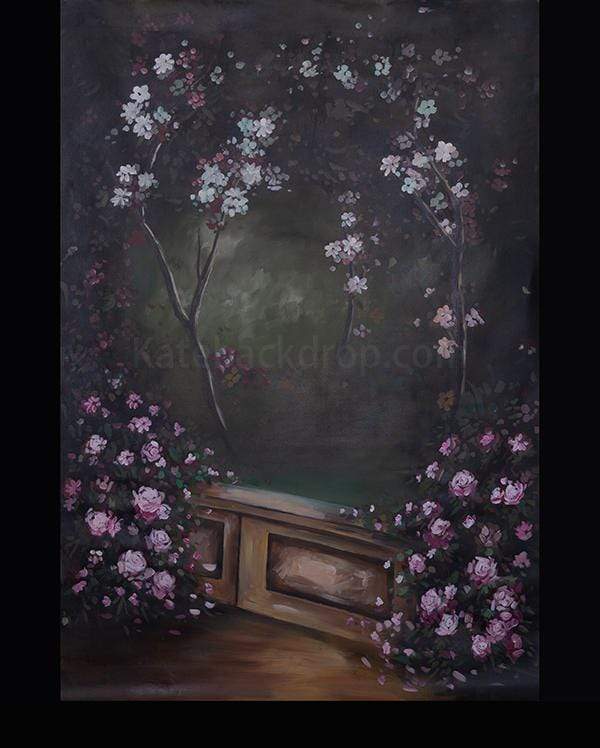 Kate Dark Retro Wall Pink Floral Spray Painted Backdrop - katebackdrop AU