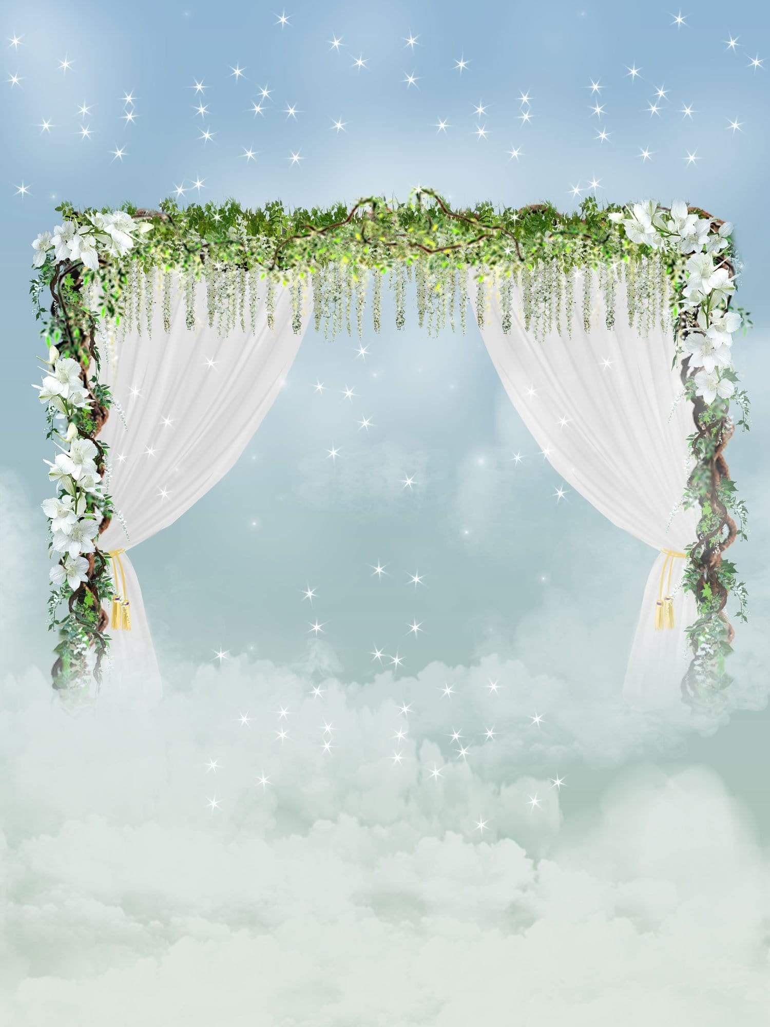 Kate Wedding Flower White Curtains Glitter Backdrop Designed By Jerry_Sina - Kate Backdrop AU