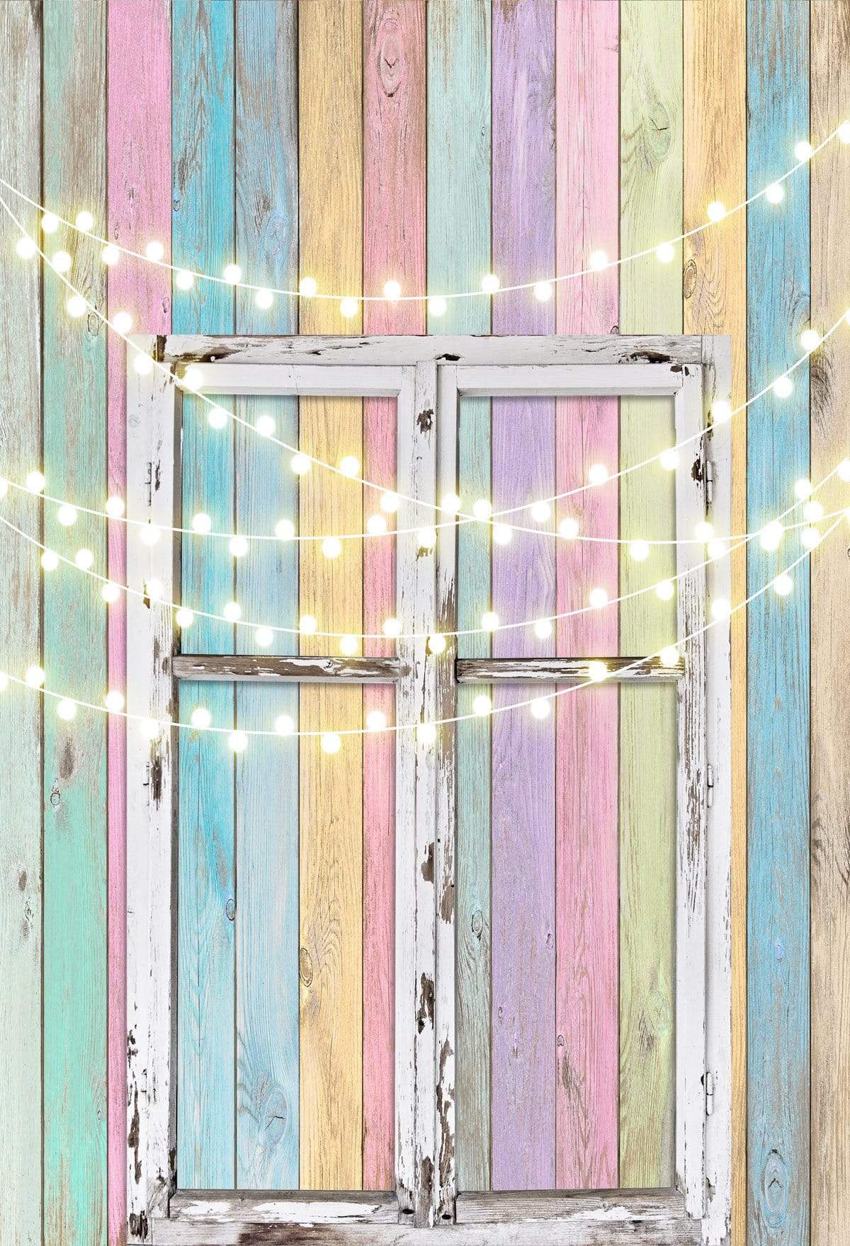 Kate Birthday Baby Colorful Wood Wall with Window Easter Backdrop for Children Designed by JFCC - Kate Backdrop AU