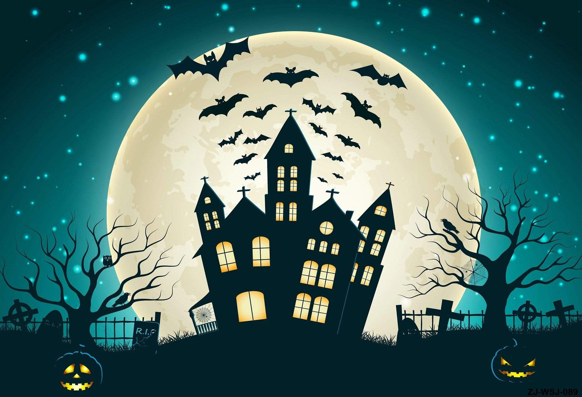 Kate Pumpkin Faces and Bat Black Castle Photography Backgrounds - Kate Backdrop AU