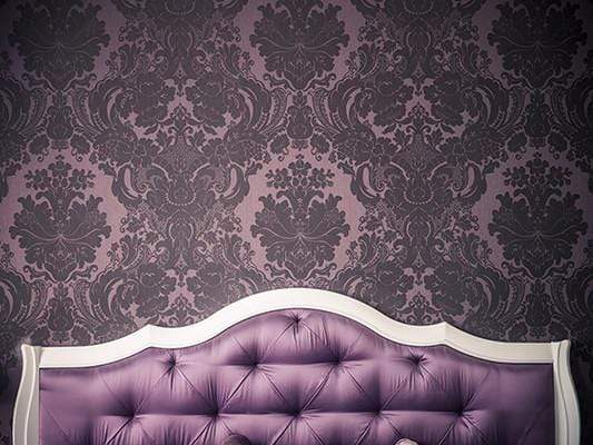 Katebackdrop:Kate White Purple Bed Tufted Headboard With Dark Pattern Printed Backdrop
