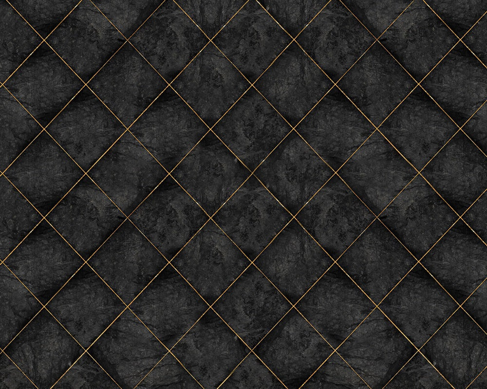 Kate Dark Grid Golden Lines Rubber Floor Mat - Kate Backdrop AU