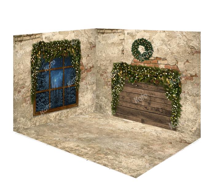 Kate Christmas Window Do Old Brick Wall&Floor Room Set - Kate Backdrop AU