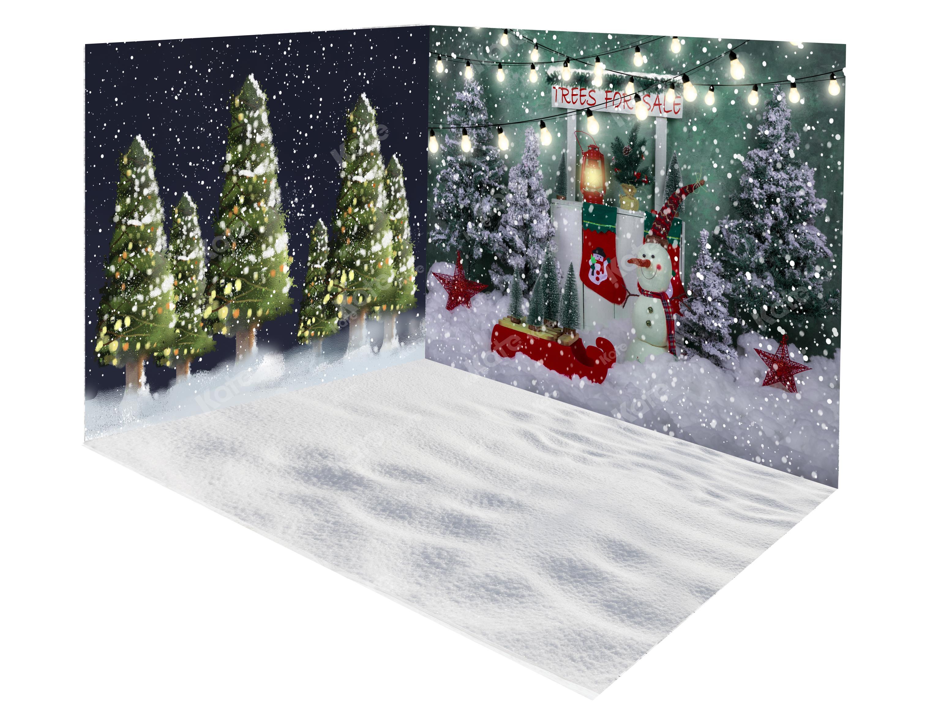 Kate Christmas Trees Snowman Stand Backdrop Room Set - Kate Backdrop AU