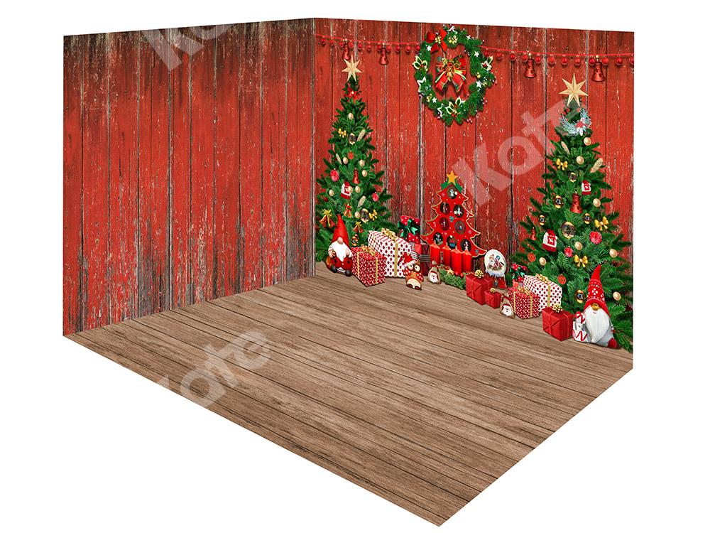 Kate Christmas Trees Wood Red Wall Backdrop Room Set - Kate Backdrop AU