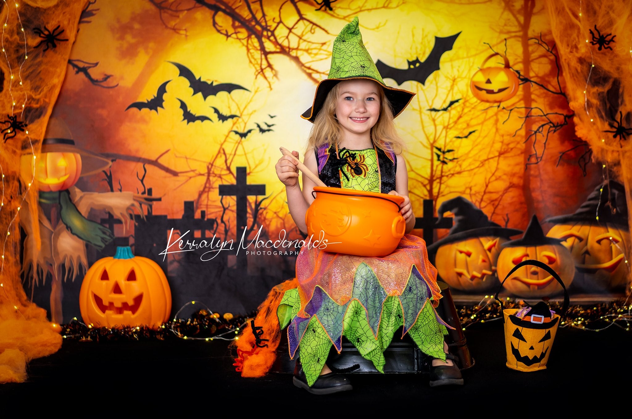 Kate Halloween Cemetery Bats Pumpkin Backdrop Designed by Chain Photography - Kate Backdrop AU