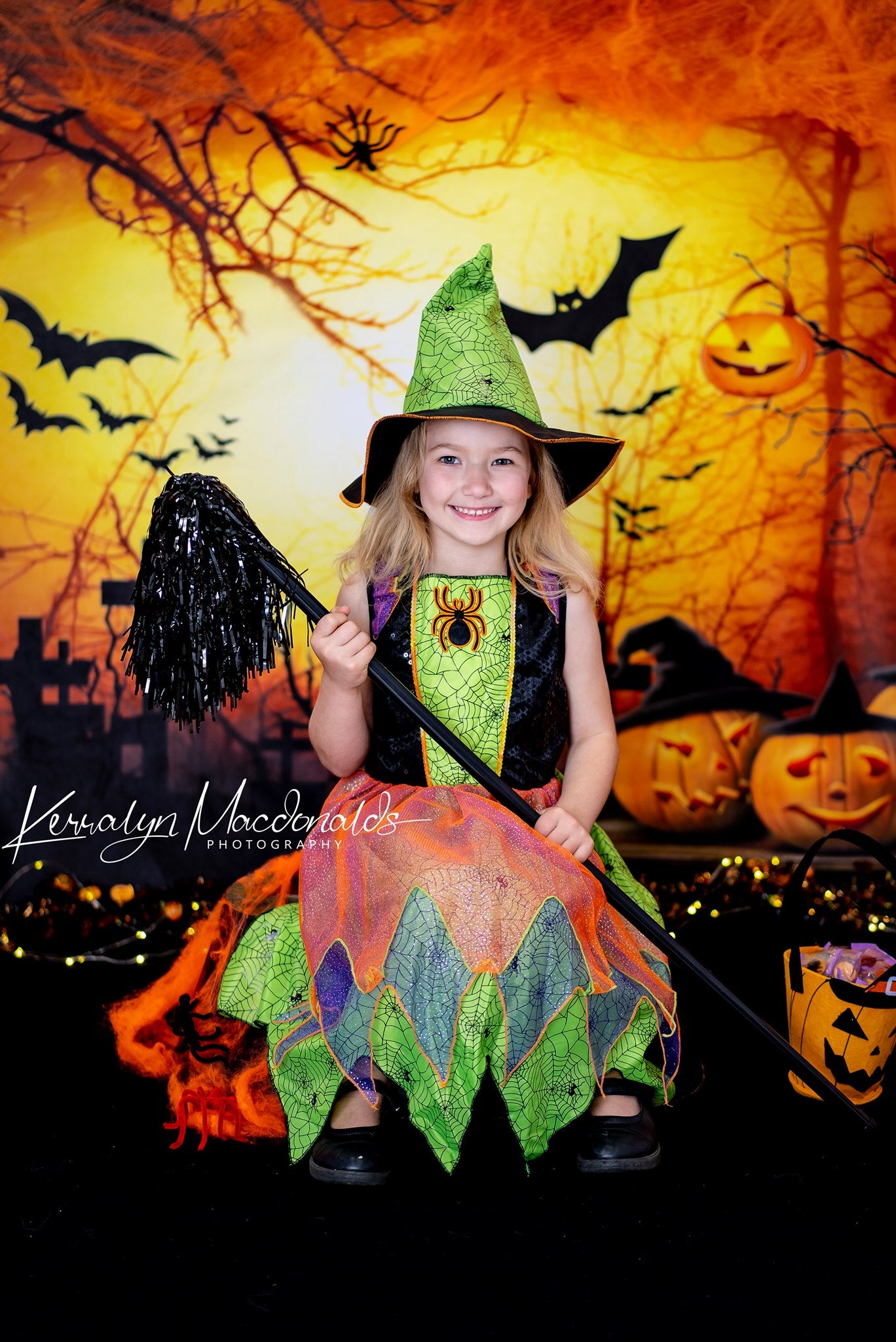 Kate Halloween Cemetery Bats Pumpkin Backdrop Designed by Chain Photography - Kate Backdrop AU