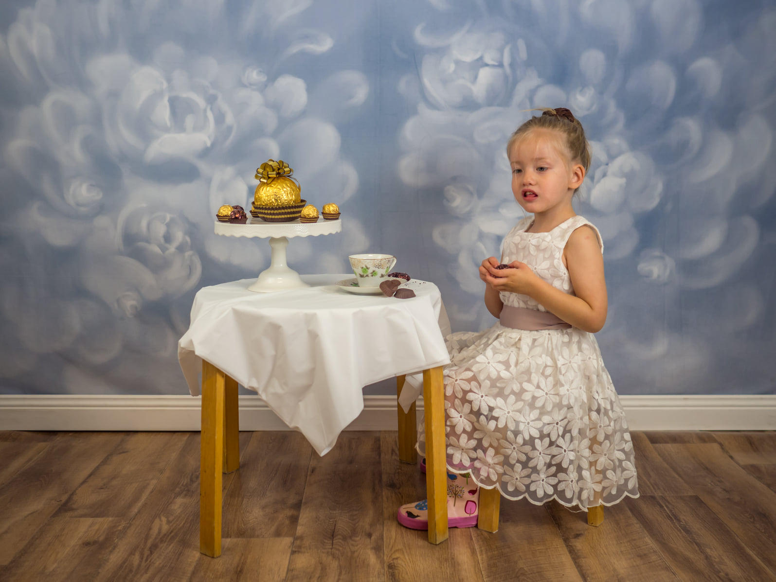 Kate Fine Art Gray Blue Florals Texture Backdrop Designed by GQ - Kate Backdrop AU