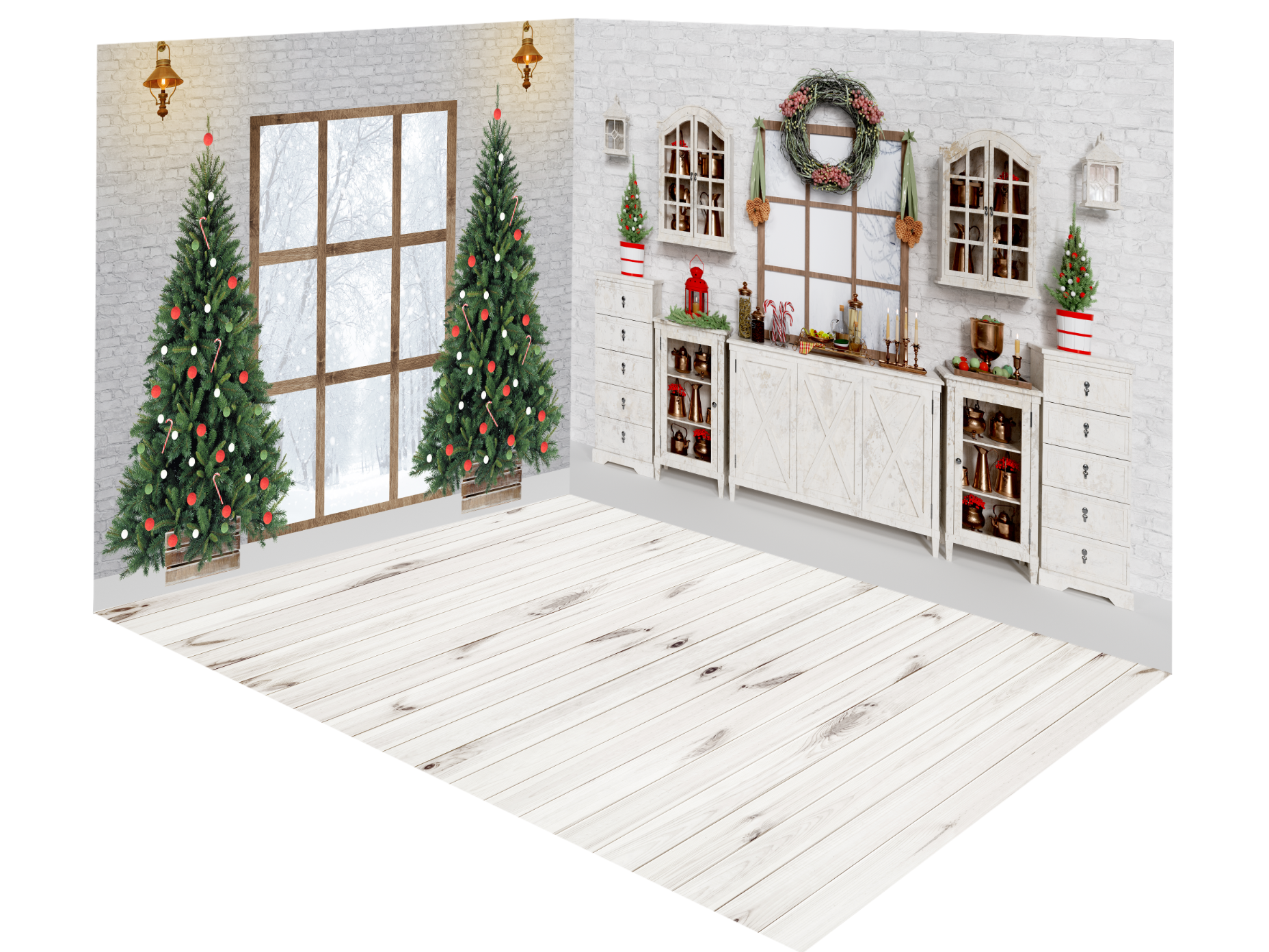 Kate Christmas Indoor White Cupboard Tree Window Room Set(8ftx8ft&10ftx8ft&8ftx10ft) - Kate Backdrop AU