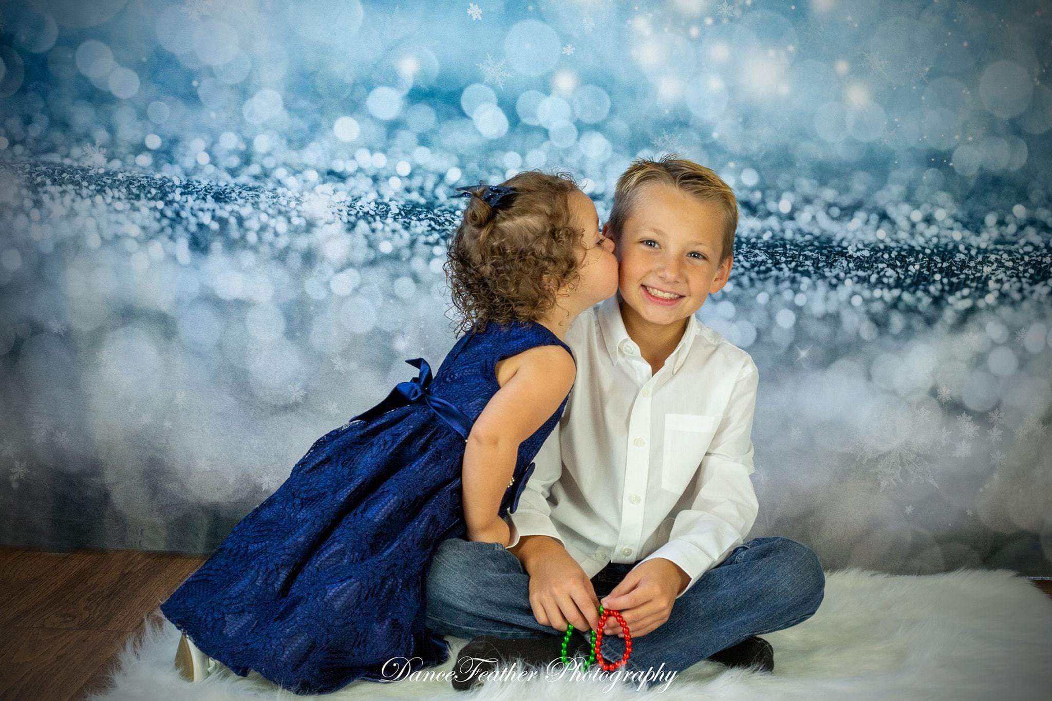 Kate Blue Bokeh Christmas Snowflake Backdrop for photos - Kate Backdrop AU