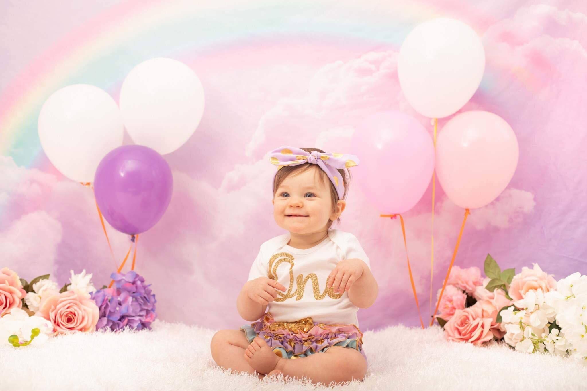Kate Pink Cloud Sky Colored Rainbow Backdrops Newborn/Cake Smash - Kate Backdrop AU