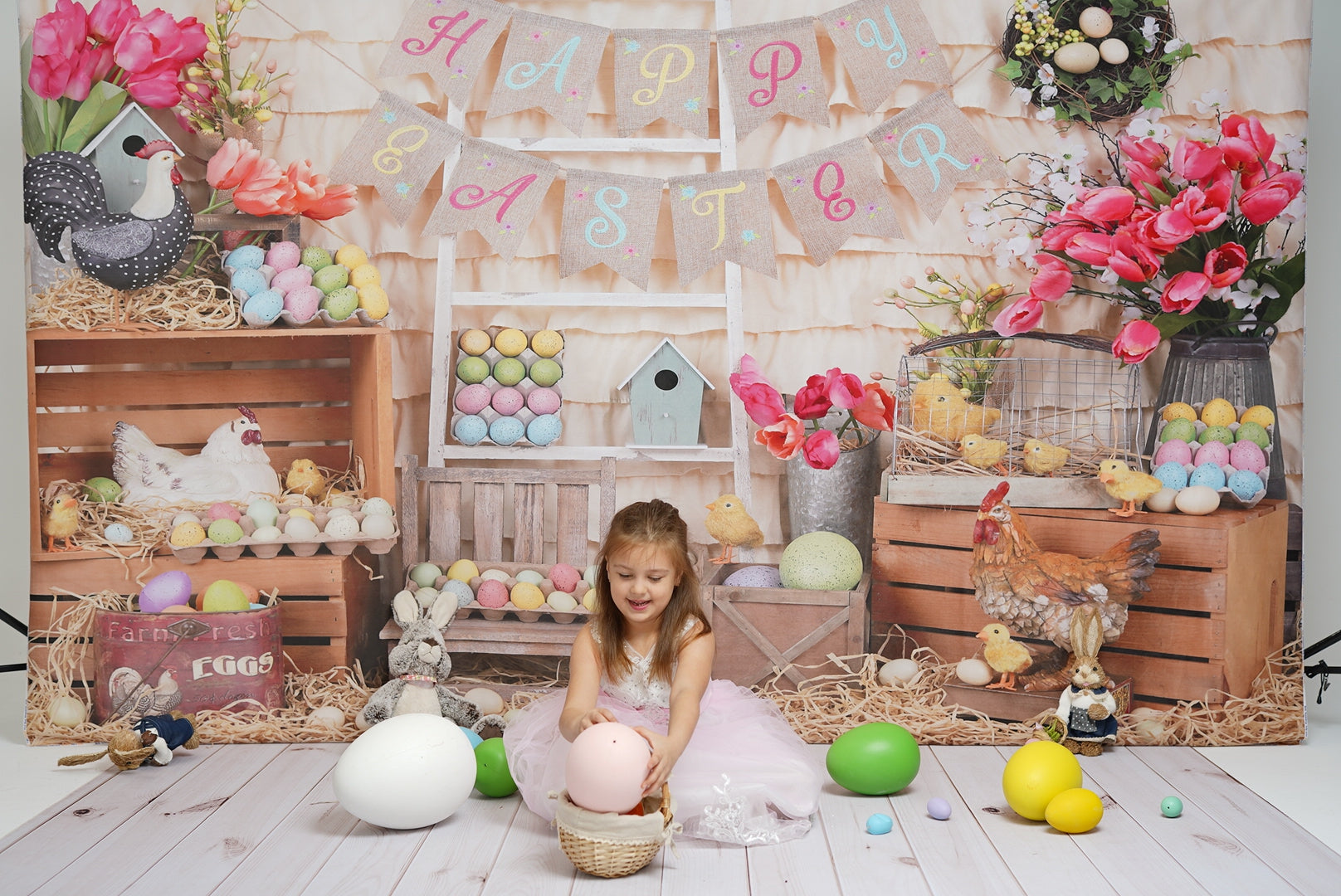 Kate Colorful Eggs Happy Easter Backdrop - Kate Backdrop AU