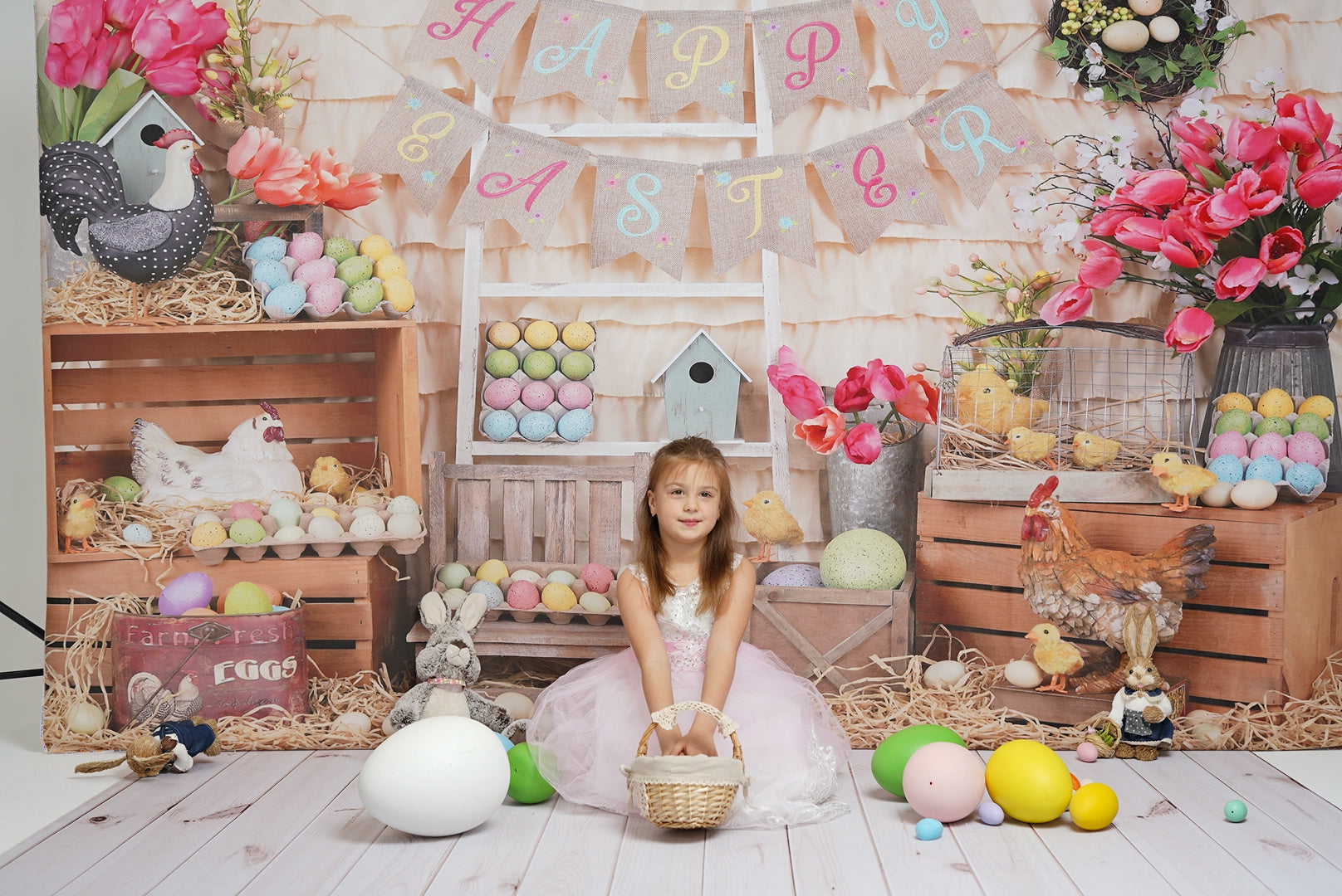 Kate Colorful Eggs Happy Easter Backdrop - Kate Backdrop AU