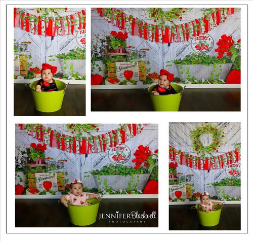 Kate Summer Strawberry White Wooden Board With Banners Backdrop - Kate Backdrop AU