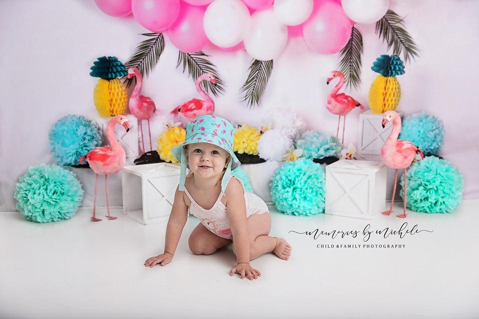 Kate Balloons Flowers Flamingo Summer Backdrop for Photography Designed by Mandy Ringe Photography - Kate Backdrop AU