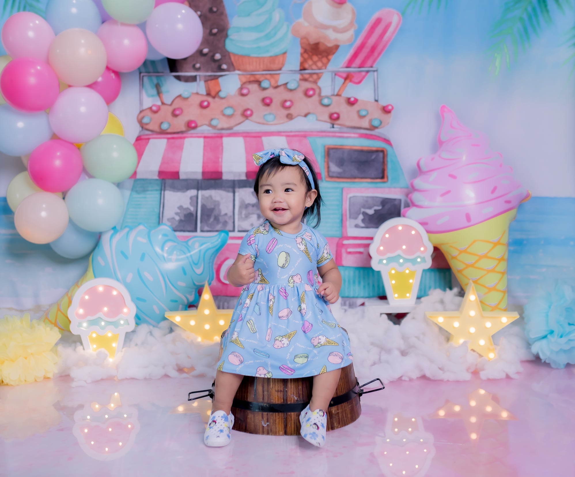 Ice Cream Cart Photo Backdrop Background for Summer Photoshoot Kids