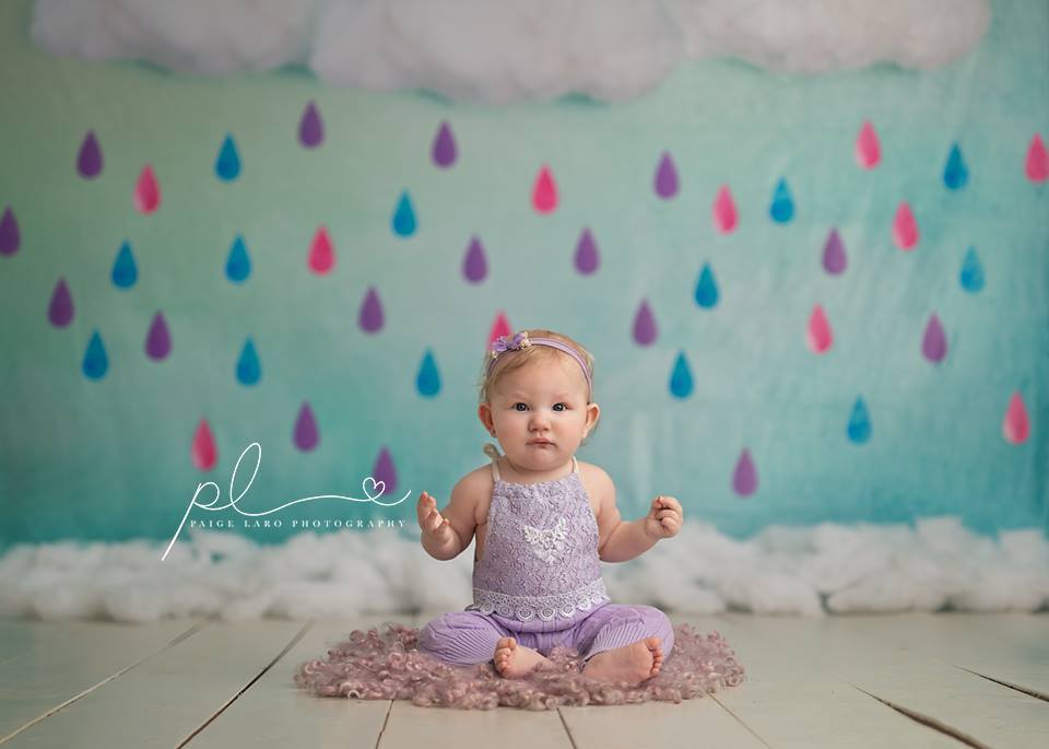 Kate Clouds And Colored Rain Baby Shower Backdrop for Photography designed by Jerry_Sina - Kate Backdrop AU