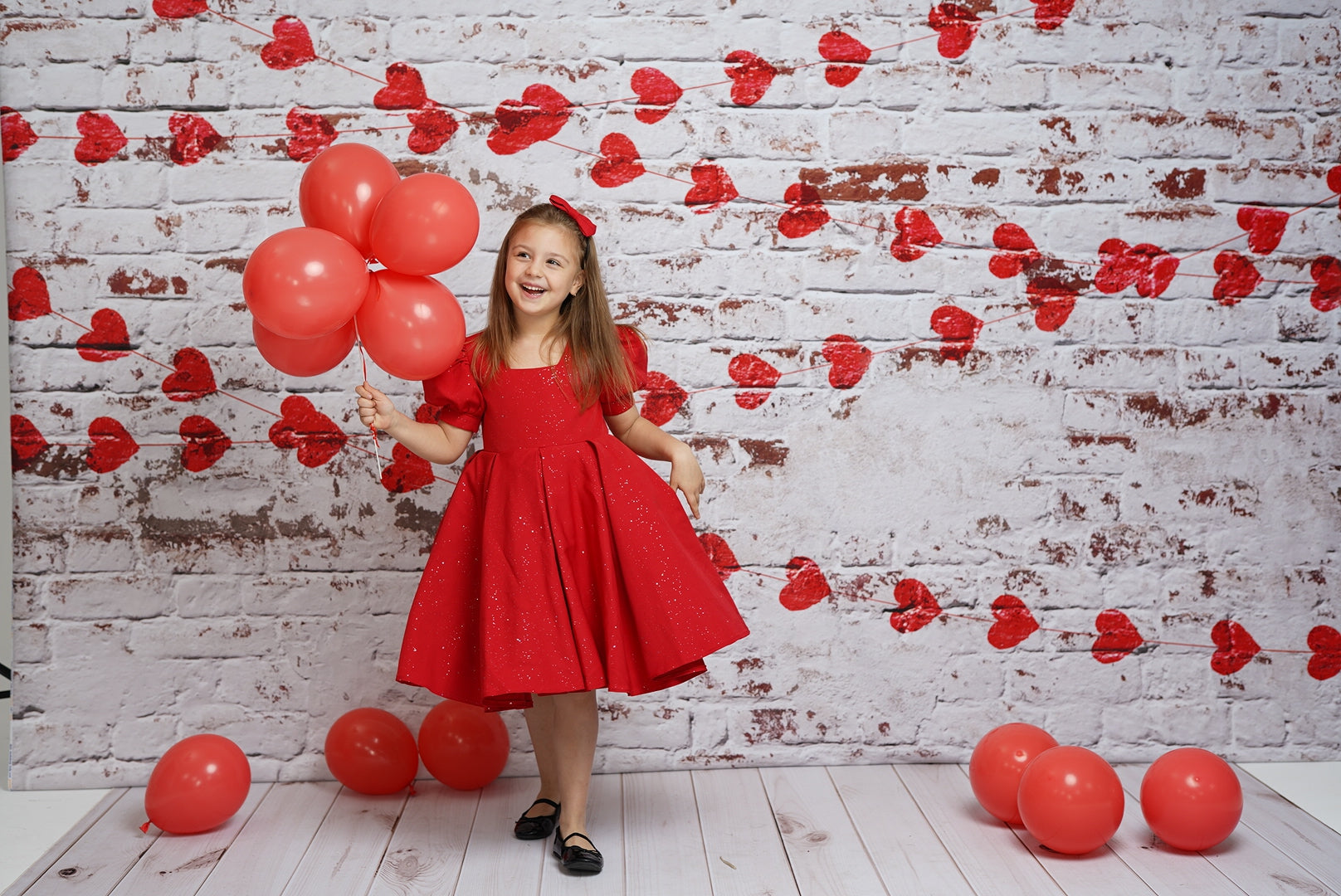 Kate white brick wall with red hearts Valentine's Day Backdrop for Photography designed by Jerry_Sina - Kate Backdrop AU