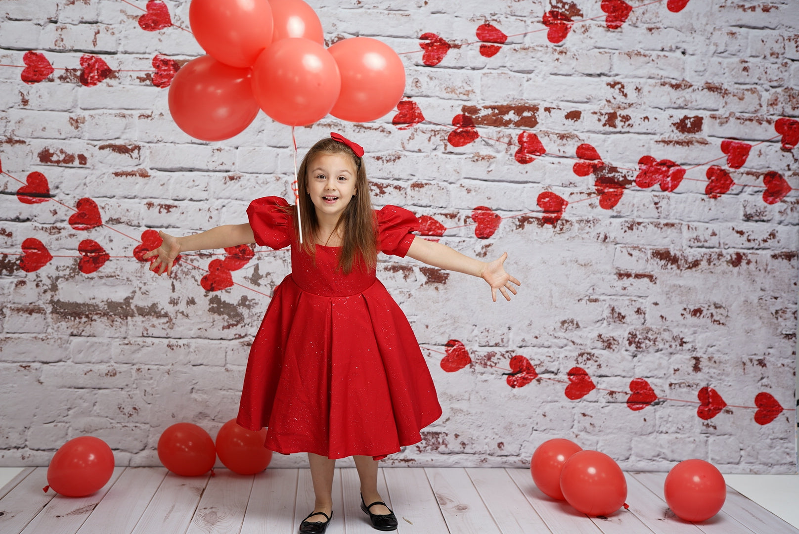Kate white brick wall with red hearts Valentine's Day Backdrop for Photography designed by Jerry_Sina - Kate Backdrop AU