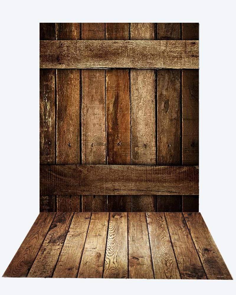 Katebackdrop:Kate dark barn wood wall + Dark brown floor mat
