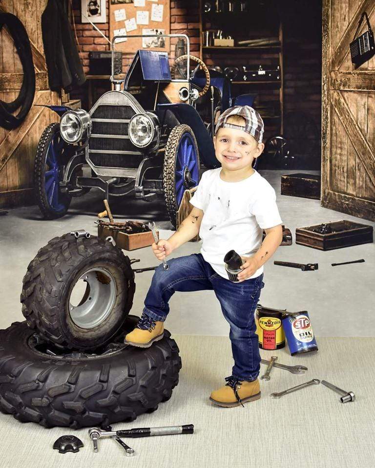 Kate Garage Car Workshop Backdrops for Boy - Kate Backdrop AU